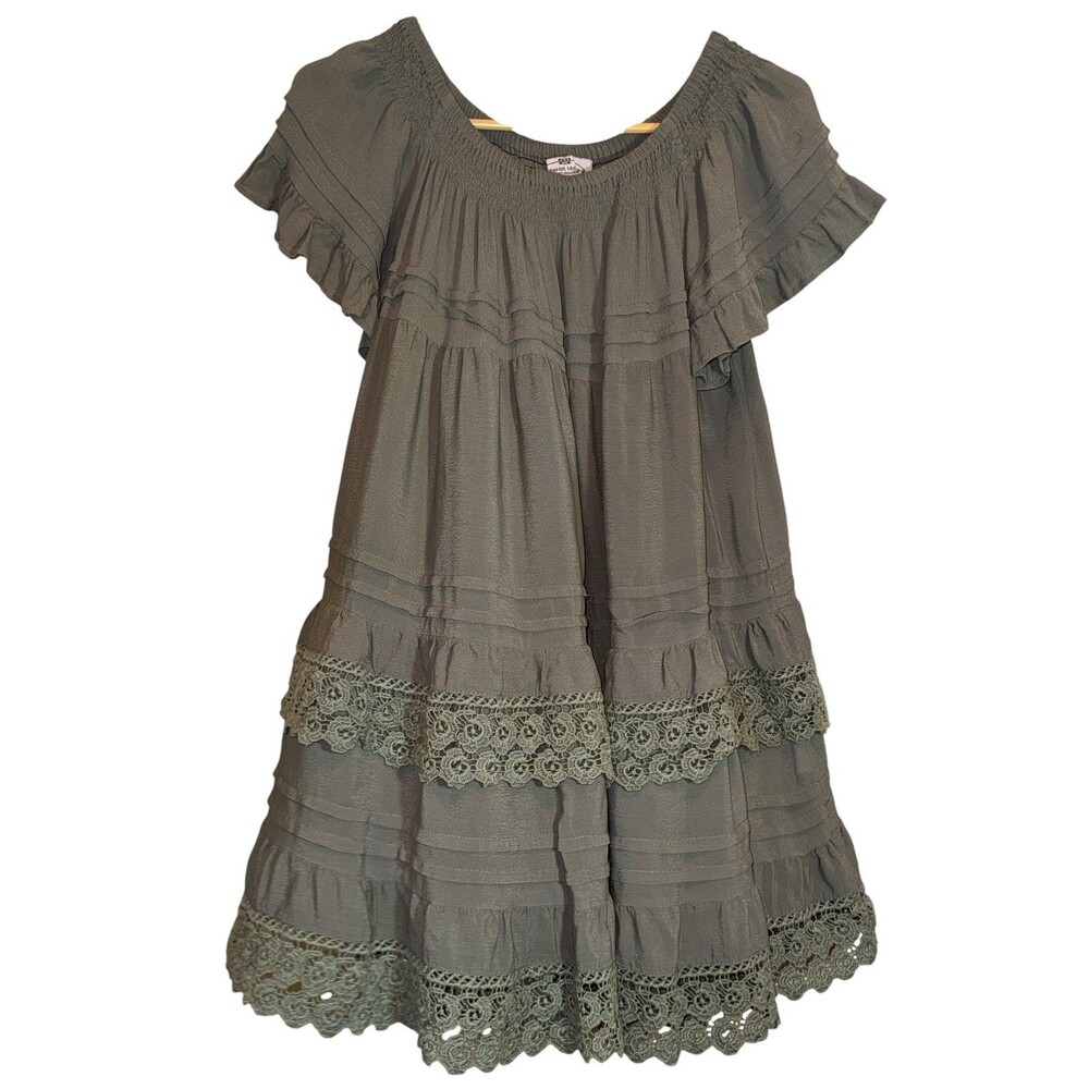 Muche Et Muchette Women Kaftan Trapeze Dress Green Viscose Boho Size One Size